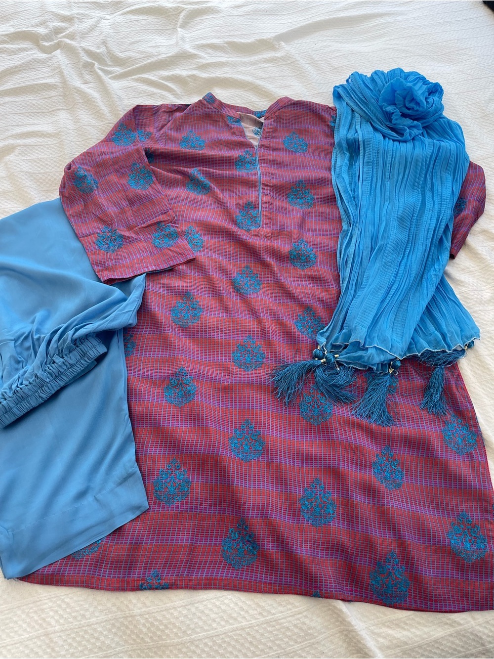 XXL 3 piece salwar kameez Women’s Pink & Teal Tunic Dress with Scarf